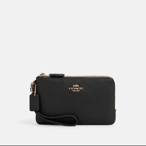 Coach 6649 Double Corner Zip Leather Wallet - Black Wristlet NWT